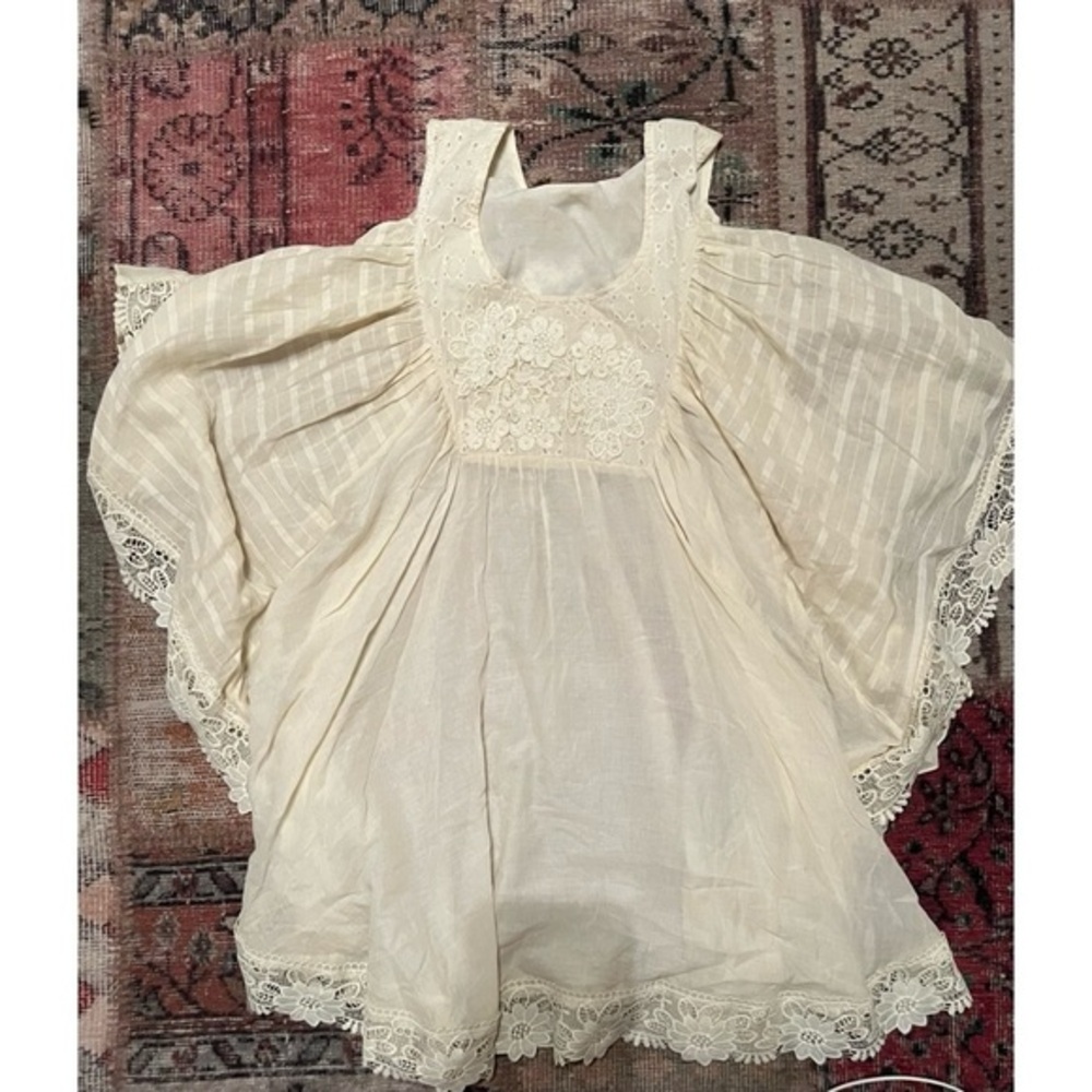Barok Ecru Cold Shoulder Dramatic Wing Sleeves Romantic Blouse Top EUC S-L #1000